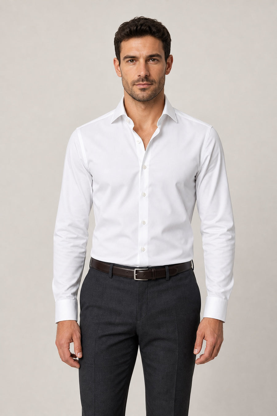 HADUR Raffinato white dress shirt on a model, front view